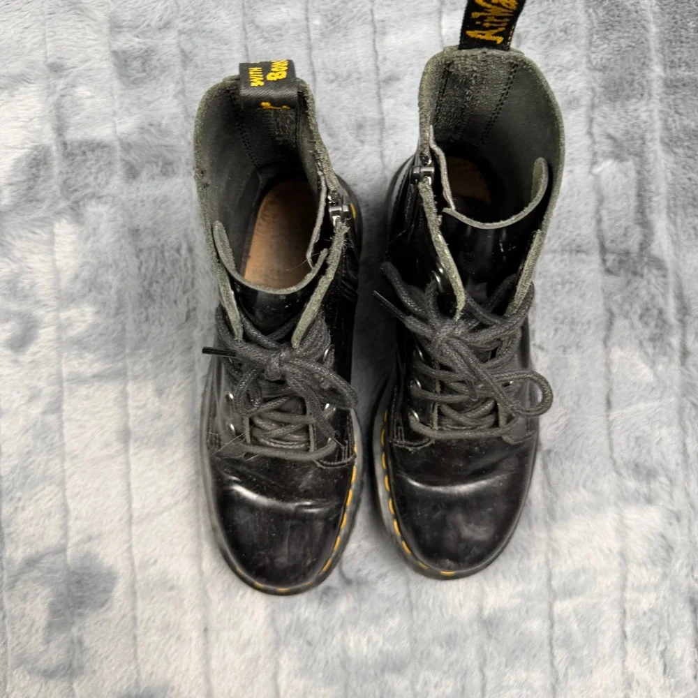 Dr. Martens Jadon Platform Boots Mens 6 Black Polished Leather 8-Eye Side Zip